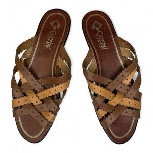 Carrini Slip On Strappy Sandal Brown And Tan Size 9